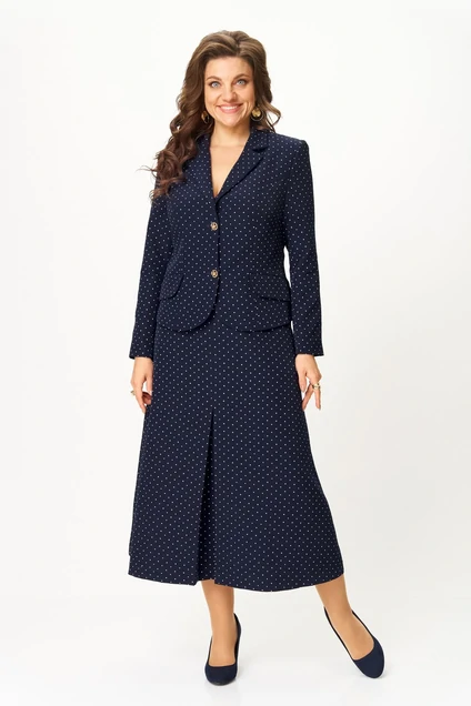 Костюм с юбкой 2174 синий + горох Svetlana Style