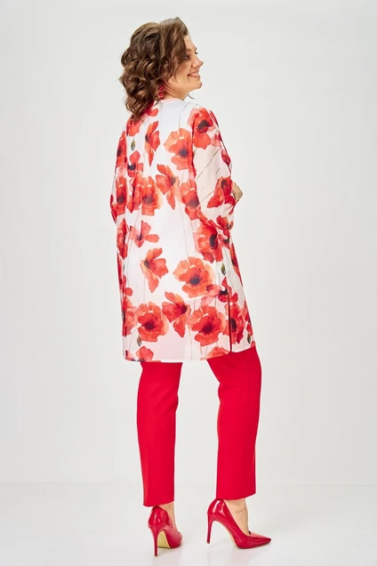 Костюм брючный 2320 красный+цветы Svetlana Style