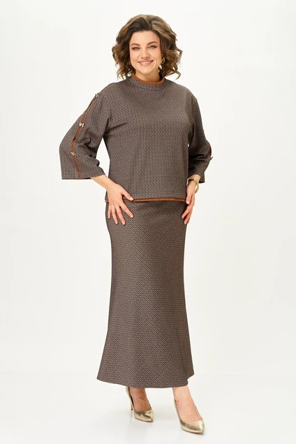 Костюм с юбкой 2350 коричневый Svetlana Style