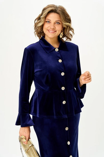 *Костюм с юбкой 2387 синий бархат Svetlana Style