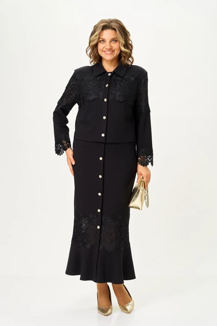 Костюм с юбкой 2395 черный Svetlana Style