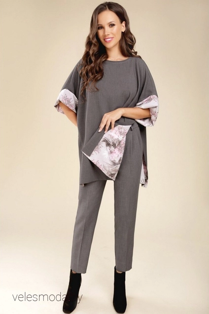 Пончо 1285 графит розовый TEFFI Style