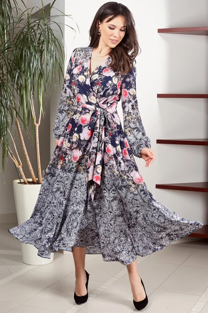 Платье 1417 розовый+цветы TEFFI Style