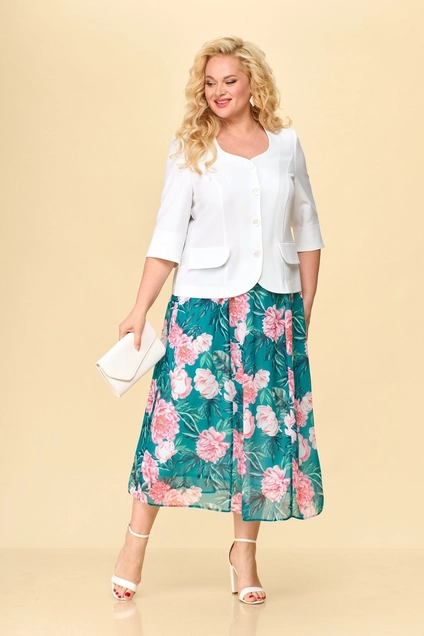 Костюм с юбкой 18-19 бирюза + белый TtricoTex Style