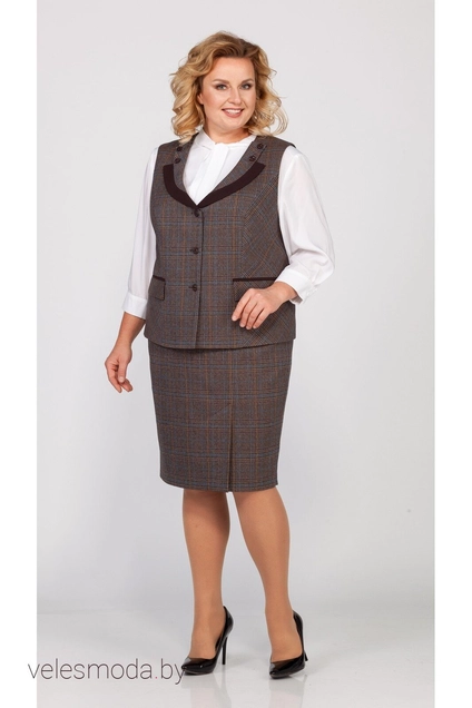Костюм с юбкой 23-19 (тройка) юбка в клетку TtricoTex Style