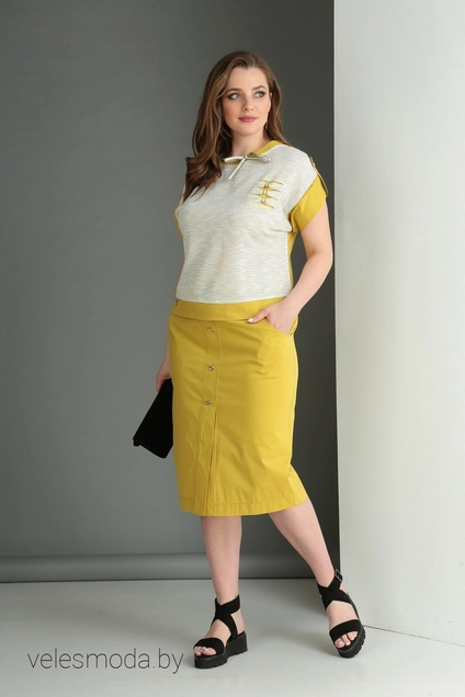 Костюм с юбкой 2625 желтый VIOLA STYLE