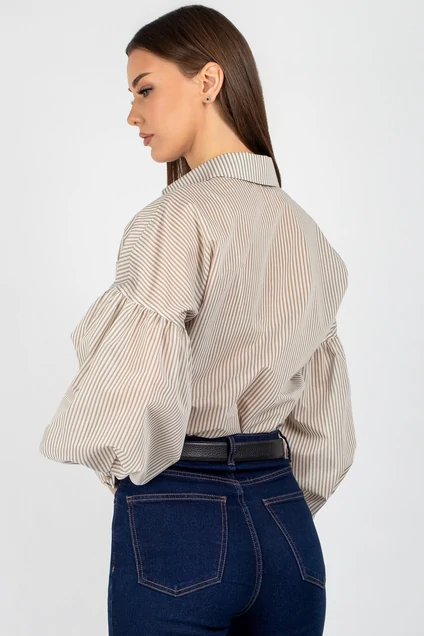 Рубашка 745 бежевая полоска VIZAVI TEKSTIL