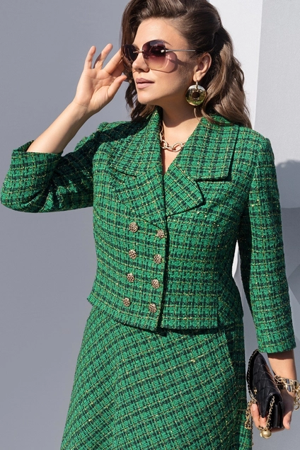 Костюм с юбкой 20363 клетка зеленый Vittoria Queen