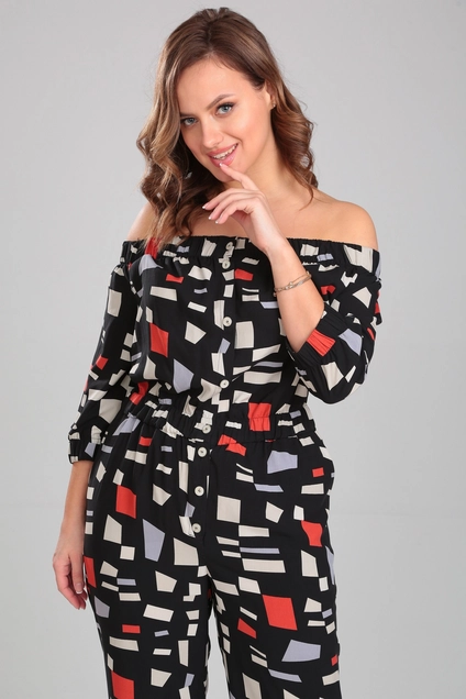 Комбинезон 2185 цветной принт на черном YOUR SIZE