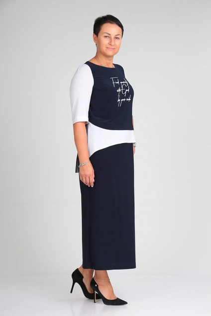 Костюм брючный 429 синий+ белый Zigzag Style