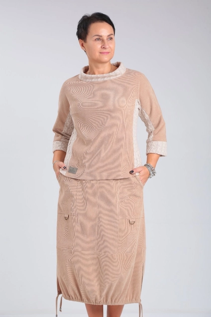 Костюм с юбкой 500 бежевый Zigzag Style