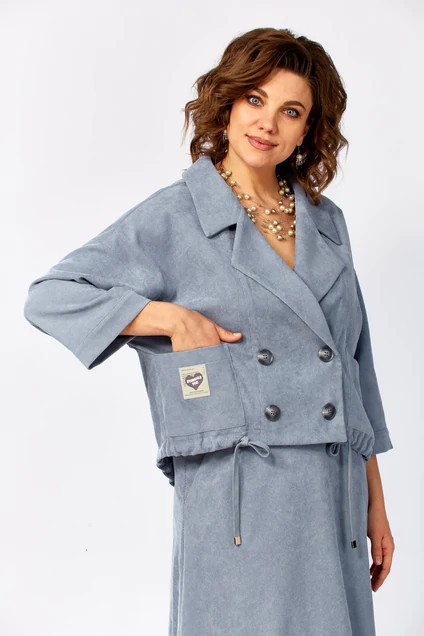 Костюм с юбкой 608 серо-голубой Zigzag Style