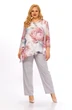 Костюм брючный 2467 белый+розовый принт Элль-стиль