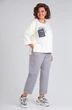 Костюм брючный 1360 молочный + серый Michel Chic