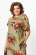 Костюм брючный 1426 хаки + цветы Michel Chic