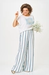 Костюм брючный 1431 белый + голубая полоска Michel Chic