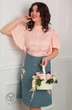 Костюм с юбкой 2408 розовый+зеленая юбка+аппликация цветок Мода-Юрс