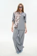 Костюм брючный 978-3 серый + листья мультиколор NikVa